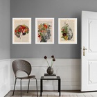 Kit 3 Quadros Psiquiatria Cérebro Flores 33x24cm - Com Vidro