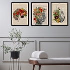 Kit 3 Quadros Psiquiatria Cérebro Flores 33x24cm - Com Vidro