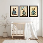 Kit 3 Quadros Quarto Bebê Ursos Vintage 45x34cm - Com Vidro M
