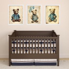 Kit 3 Quadros Quarto Bebê Ursos Vintage 45x34cm - Com Vidro M