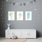 Kit 3 Quadros Quarto Infantil Animais Marinhos 24x18cm Moldur