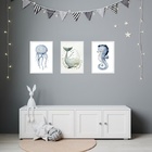 Kit 3 Quadros Quarto Infantil Tema Fundo Do Mar 33x24cm - Com