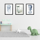 Kit 3 Quadros Quarto Infantil Tema Fundo Do Mar 33x24cm - Com