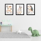 Kit 3 Quadros Quarto Infantil Tema Passarinhos E Flores 45x34