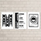 Kit 3 Quadros Regras Da Lavanderia Preto 45x34cm Moldura:made