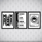 Kit 3 Quadros Regras Da Lavanderia Preto 45x34cm Moldura:made