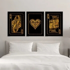 Kit 3 Quadros Rei E Rainha De Copas Preto e dourado 45x34cm -