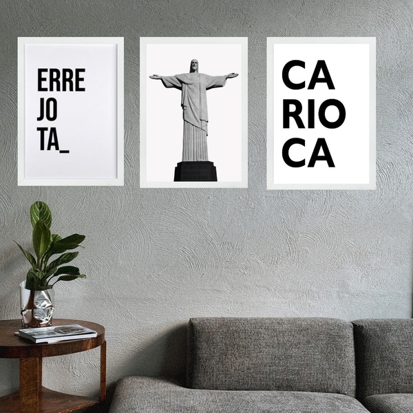 Kit 3 Quadros Rio De Janeiro Cristo - Errejota 45x34cm Moldur