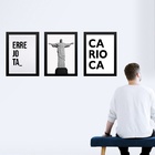 Kit 3 Quadros Rio De Janeiro Cristo - Errejota 45x34cm Moldur