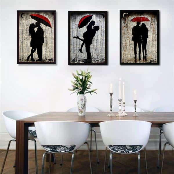 Kit 3 Quadros Românticos Casal Sombrinha 24x18cm Moldura:made