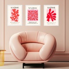 Kit 3 Quadros Rosa E Vermelho Matisse Coral 45x34cm - Com Vid