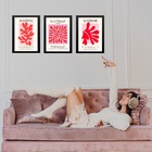 Kit 3 Quadros Rosa E Vermelho Matisse Coral 45x34cm Moldura B