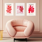 Kit 3 Quadros Rosa E Vermelho Matisse - Coral Mulher 45x34cm