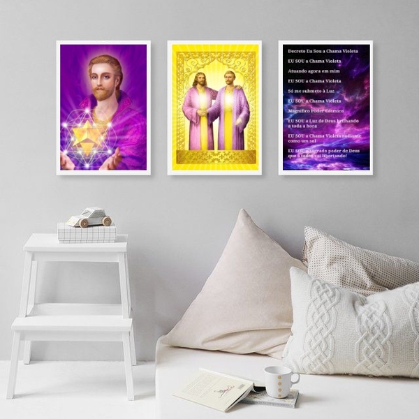 Kit 3 Quadros Saint Germain E Jesus Cristo 24x18cm - Com Vidr