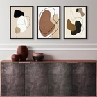 Kit 3 Quadros Sala Arte Abstrata- Cinza Marrom Preto 45x34cm