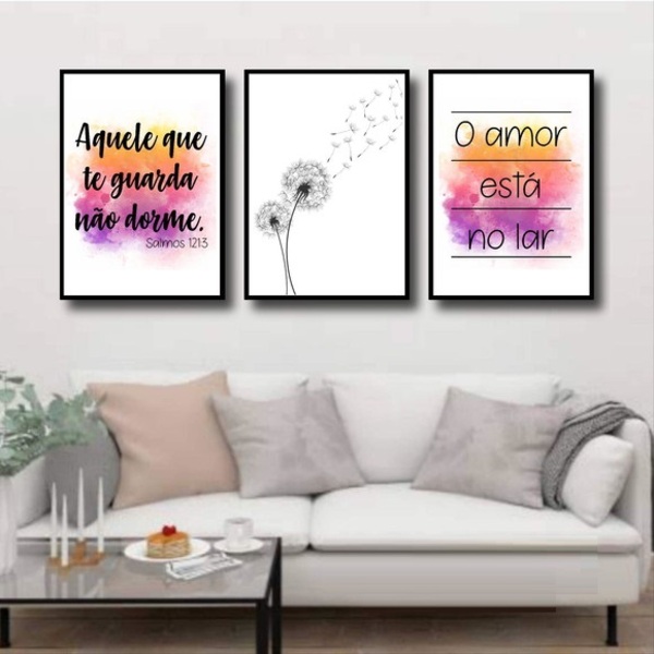 Kit 3 Quadros Salmo 1213 - Amor Está No Ar 33x24cm - Com Vidr