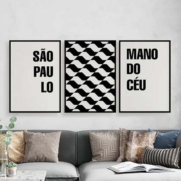 Kit 3 Quadros São Paulo Mano Do Céu 45x34cm Moldura:madeira P