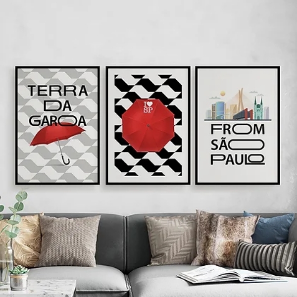 Kit 3 Quadros São Paulo Terra Da Garoa 33x24cm Moldura:madeir