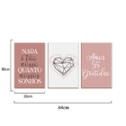 Kit 3 Quadros Sem Moldura Frases Amor Gratidão Quarto