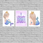 Kit 3 Quadros Sereinha Busque Seus Sonhos 24x18cm - Com Vidro