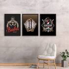 Kit 3 Quadros Símbolos Barber Shop 33x24cm - Com Vidro Moldur