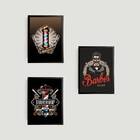 Kit 3 Quadros Símbolos Barber Shop 33x24cm - Com Vidro Moldur