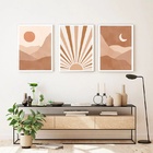 Kit 3 Quadros Sol E Lua - Boho Marrom 45x34cm - Com Vidro Mol