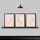 Kit 3 Quadros Suaves Rosinhas Minimalistas 24x18cm Moldura:ma