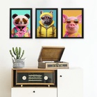 Kit 3 Quadros Teenager Bichos Fashion 45x34cm Moldura Branca