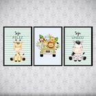 Kit 3 Quadros Tema Safari Infantil Seja Feliz 33x24cm - Com V