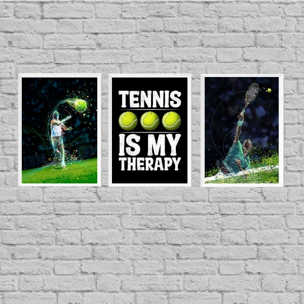 Kit 3 Quadros Tênnis Is My Therapy 24x18cm Moldura:madeira Pr