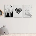 Kit 3 Quadros Urso E Montanha Escandinavo 33x24cm Moldura:mad