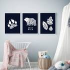 Kit 3 Quadros Urso Escandinavo Stay Wild 33x24cm - Com Vidro