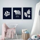 Kit 3 Quadros Urso Escandinavo Stay Wild 45x34cm - Com Vidro