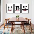 Kit 3 Quadros Utensílios De Cozinha 45x34cm - Com Vidro Moldu