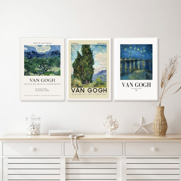 Kit 3 Quadros Van Gogh - Paisagens 45x34cm - Com Vidro Moldur