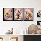 Kit 3 Quadros Vintage Passarinhos E Flores Lilás 33x24cm - Co