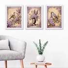 Kit 3 Quadros Vintage Passarinhos E Flores Lilás 33x24cm Mold