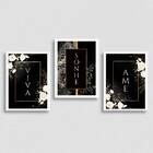 Kit 3 Quadros Viva, Sonhe, Ame - Preto 24x18cm - Com Vidro Mo