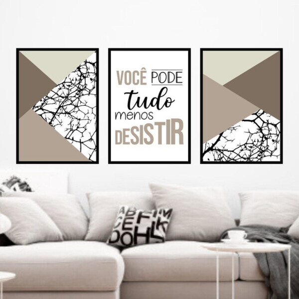 Kit 3 Quadros Você Pode Tudo - Cinza 45x34cm - Com Vidro Mold