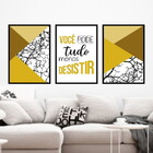 Kit 3 Quadros Você Pode Tudo - Dourado 45x34cm - Com Vidro Mo