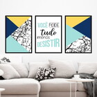 Kit 3 Quadros Você Pode Tudo - Geométrico 24x18cm - Com Vidro