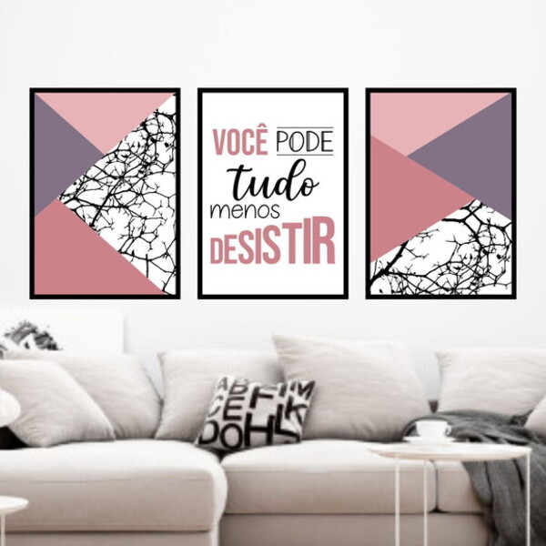 Kit 3 Quadros Você Pode Tudo - Lilás 45x34cm - Com Vidro Mold