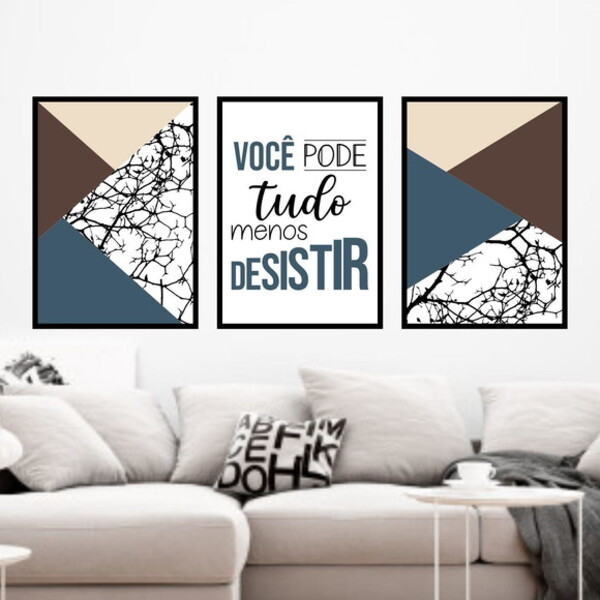 Kit 3 Quadros Você Pode Tudo - Marrom 24x18cm - Com Vidro Mol