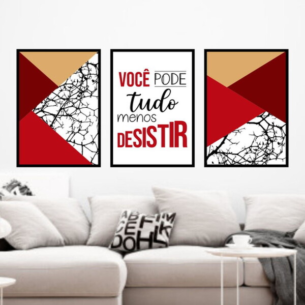 Kit 3 Quadros Você Pode Tudo - Vermelho 24x18cm - Com Vidro M