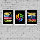 Kit 3 Quadros Volleyball Retrô 33x24cm Moldura:madeira Branca