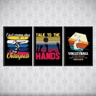 Kit 3 Quadros Volleyball Vintage 33x24cm Moldura:madeira Bran