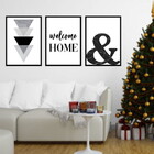 Kit 3 Quadros Welcome Home - Triângulos 24x18cm Moldura:madei