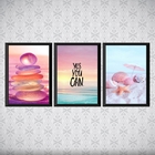 Kit 3 Quadros Zen Praia Candy Colors 33x24cm - Com Vidro Mold