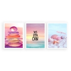 Kit 3 Quadros Zen Praia Candy Colors 33x24cm - Com Vidro Mold